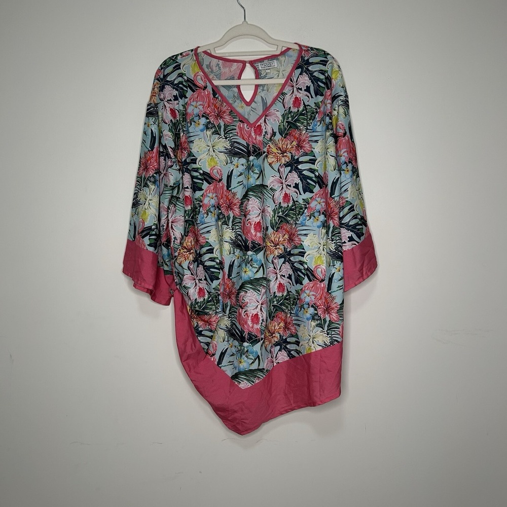 Tamsy Top Poncho Womens One Size Tropical Floral Oversized Beachy Coastal
